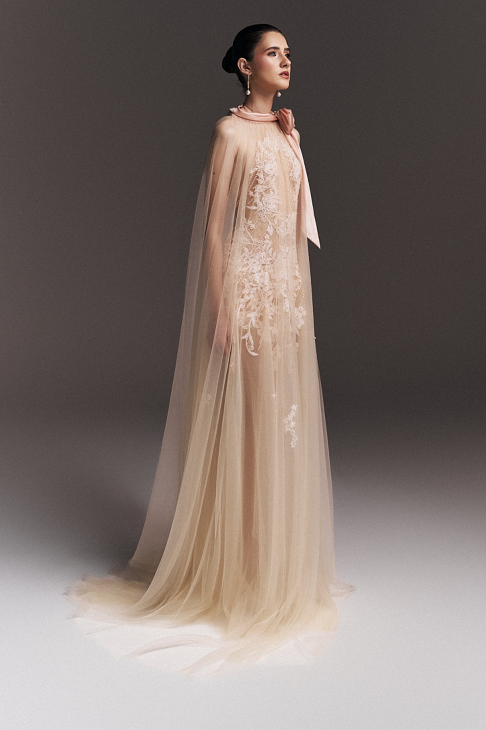 maxi dress with sheer cape Women's Vanessa Cape Sleeve Embroidery Maxi Dress XS/S/M/L/Customize Vanilla Cream MEAN BLVD, Vanilla Cream / XS
