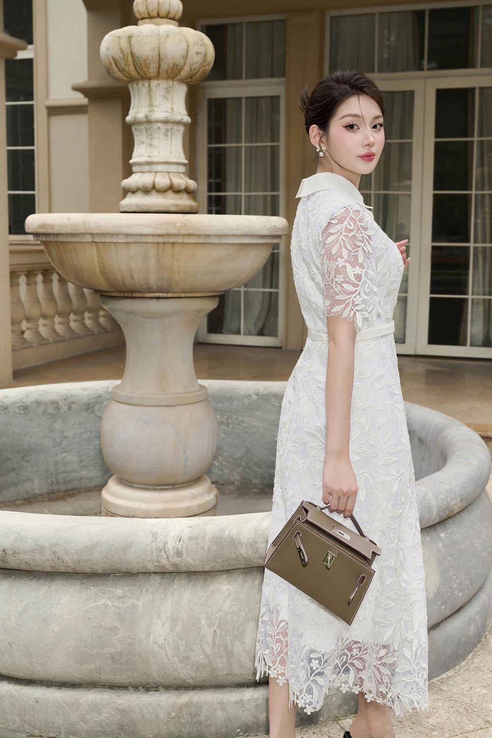 Muses A-line Short Sleeved Lace Midi Dress - MEAN BLVD