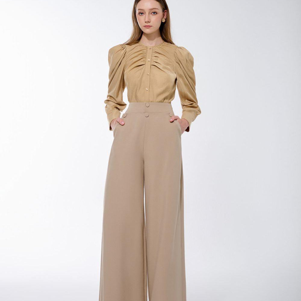 Muskan Straight Wide Leg Twill Ankle Length Trousers - MEAN BLVD
