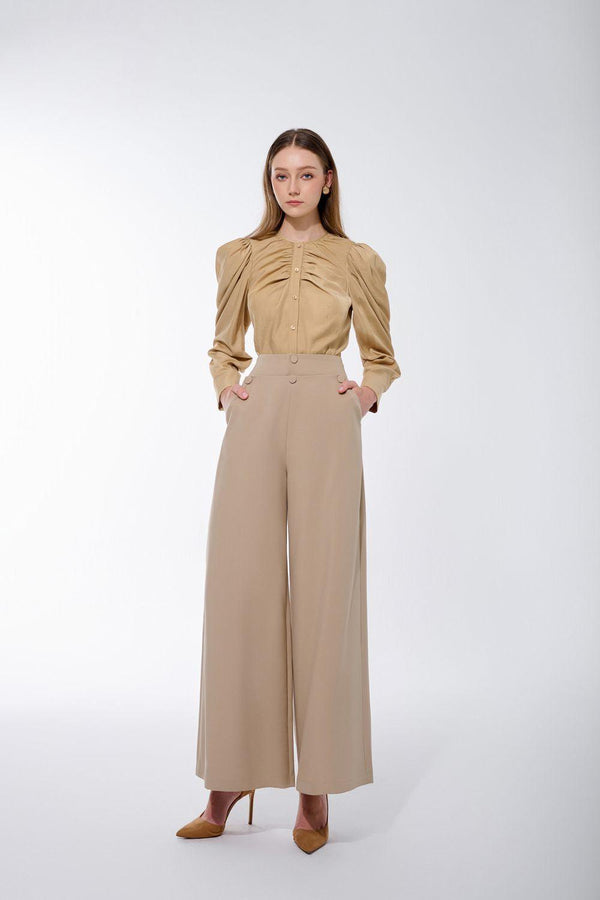 Muskan Straight Wide Leg Twill Ankle Length Trousers - MEAN BLVD