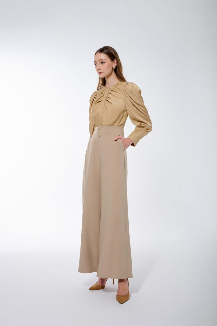 Muskan Straight Wide Leg Twill Ankle Length Trousers - MEAN BLVD