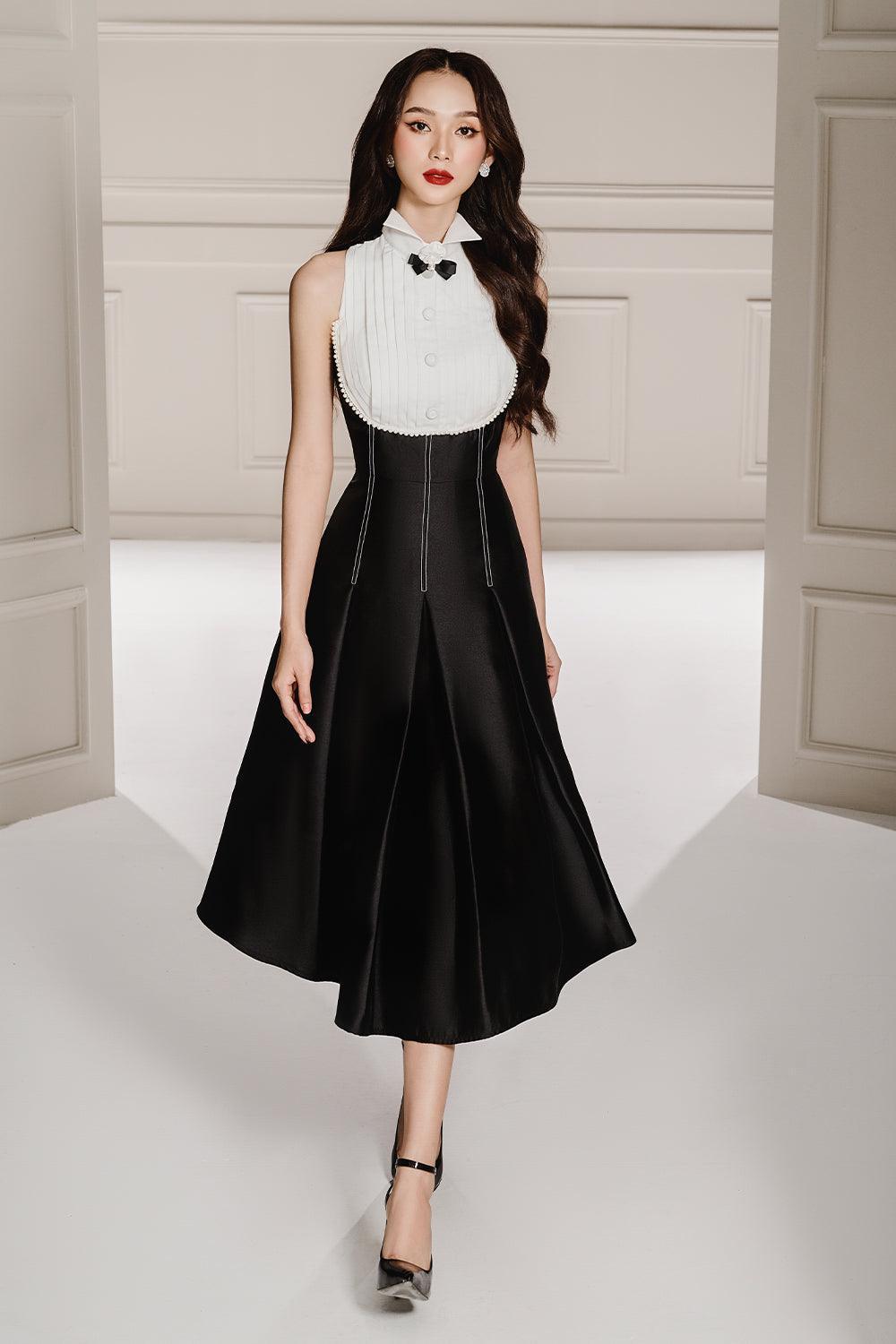 Myra Fit and Flare Corset Waist Taffeta Midi Dress - MEAN BLVD