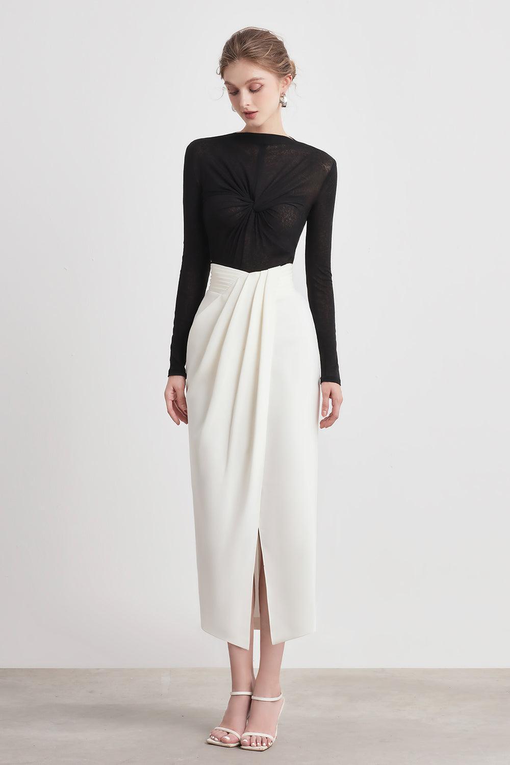 Mystic Sarong Pleated Twill Midi Skirt - MEAN BLVD