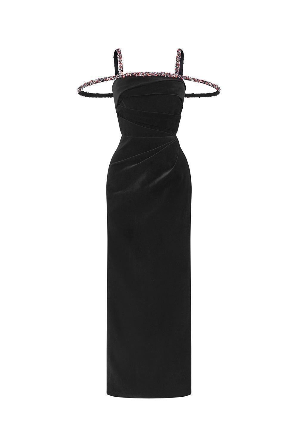 Square Neck Velvet Short Sleeves Knee-Length Dress Olive Green main image 1