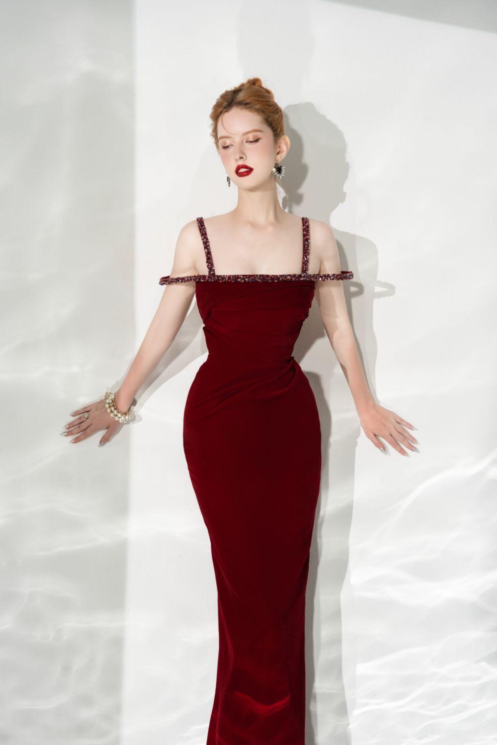 Mystic Sheath Square Neck Velvet Ankle Length Dress - MEAN BLVD