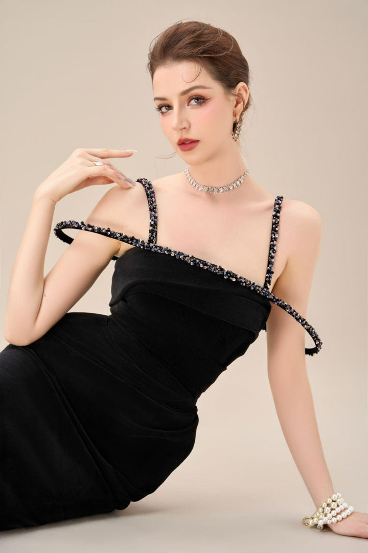 Women's Mystic Sheath Square Neck Velvet Ankle Length Dress S/M/L