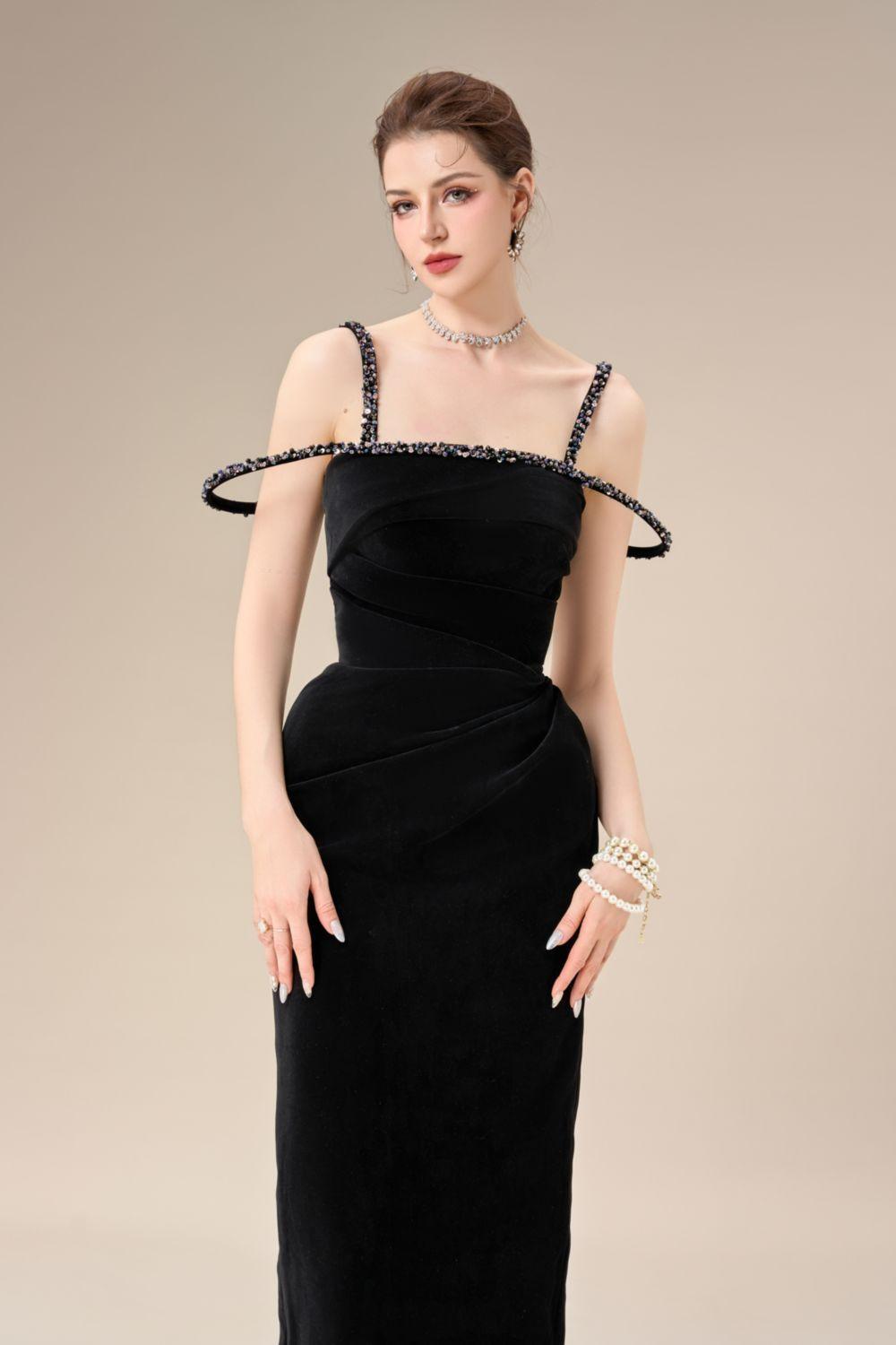 Women's Mystic Sheath Square Neck Velvet Ankle Length Dress S/M/L Black/Red MEAN BLVD Black / L