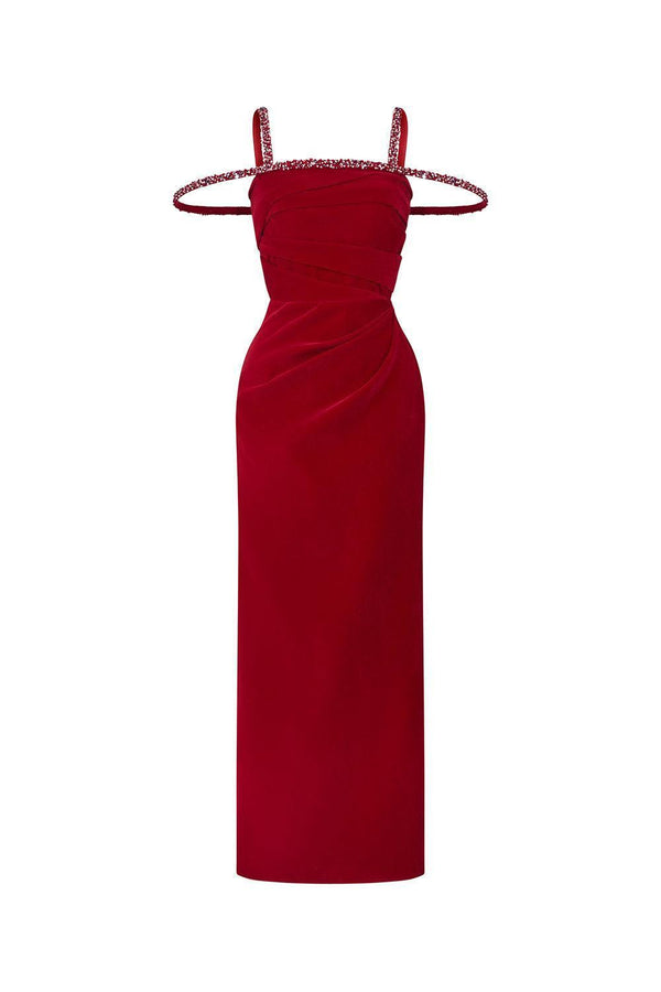 Mystic Sheath Square Neck Velvet Ankle Length Dress - MEAN BLVD