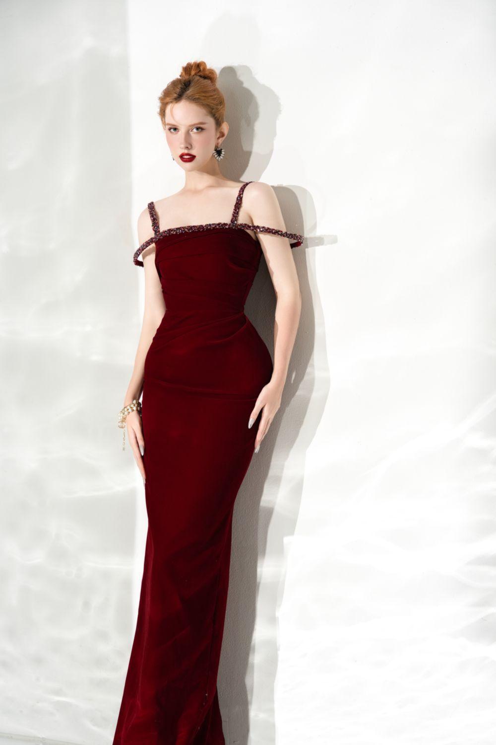 Mystic Sheath Square Neck Velvet Ankle Length Dress - MEAN BLVD