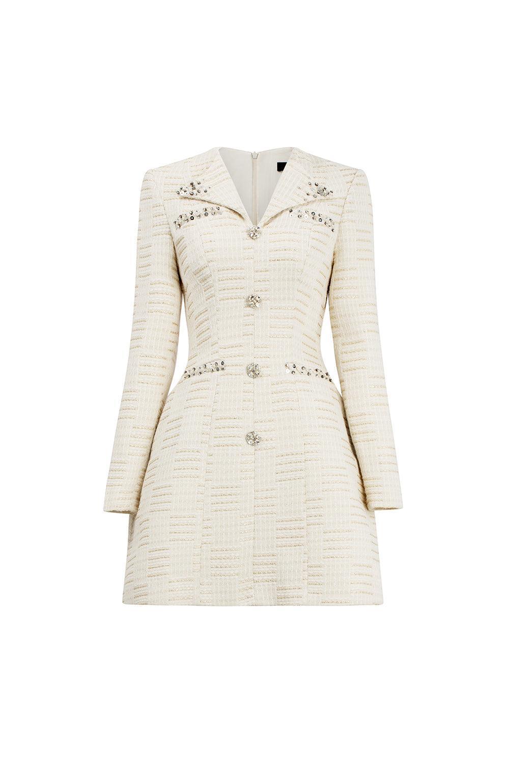 Nadeen A-line V-Neck Tweed Mini Dress - MEAN BLVD