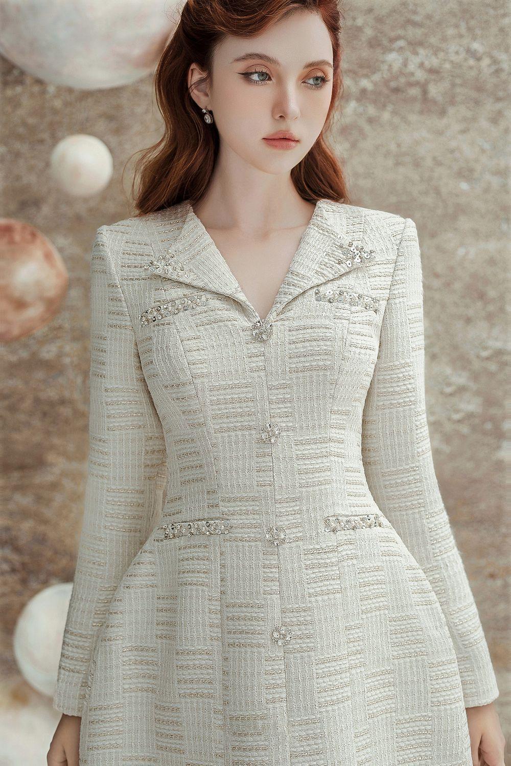 Nadeen A-line V-Neck Tweed Mini Dress - MEAN BLVD