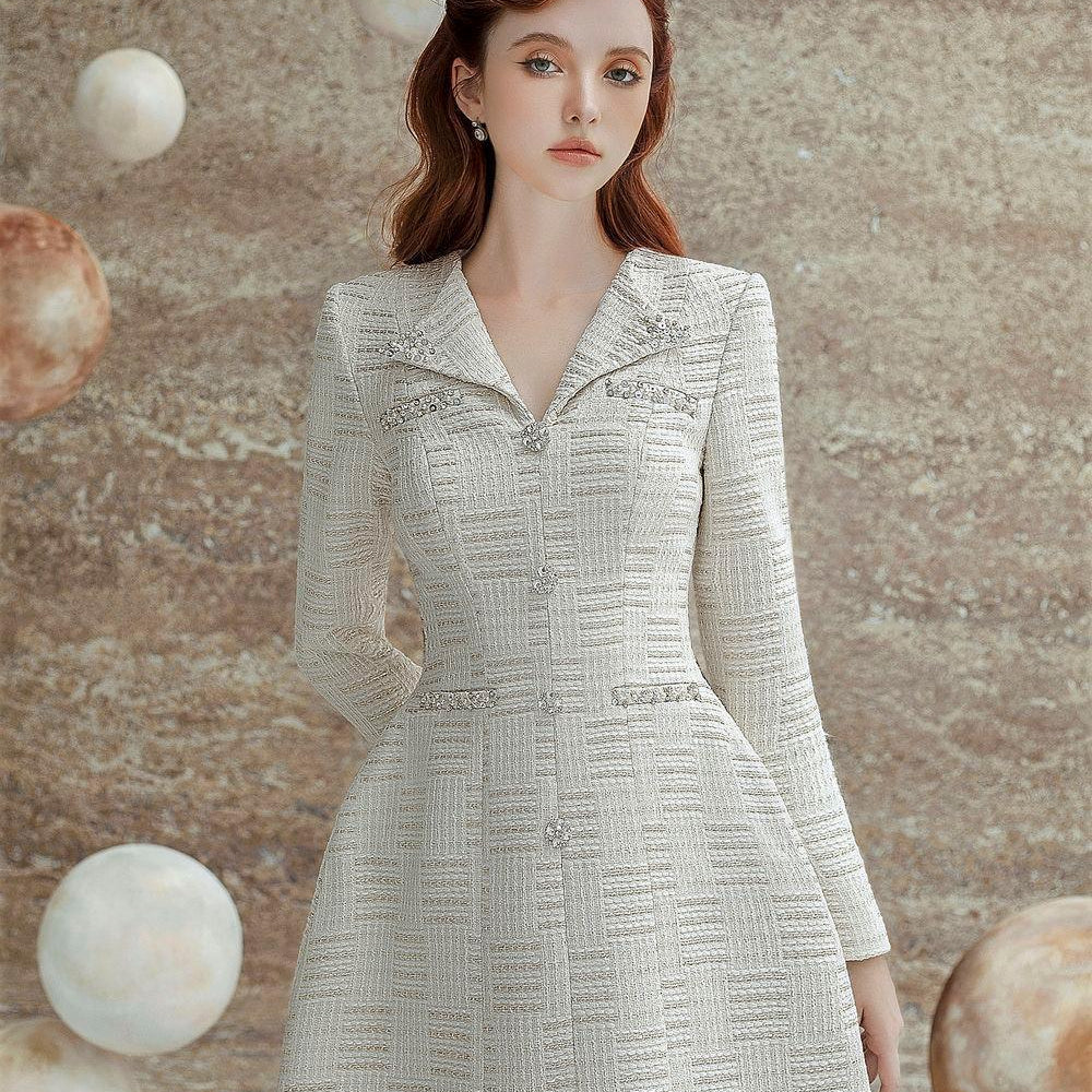 Nadeen A-line V-Neck Tweed Mini Dress - MEAN BLVD