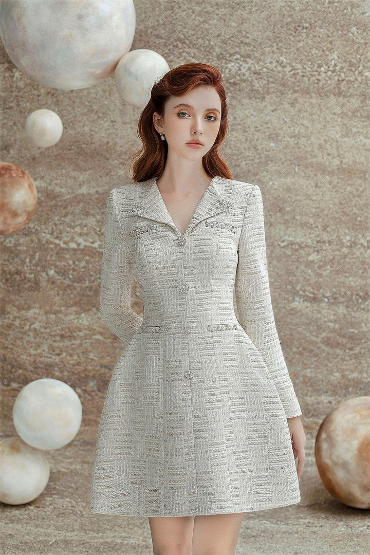 Nadeen A-line V-Neck Tweed Mini Dress - MEAN BLVD