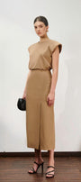 Naila Sheath Side Slit Khaki Midi Skirt - MEAN BLVD