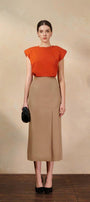 Naila Sheath Side Slit Khaki Midi Skirt - MEAN BLVD