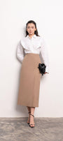 Naila Sheath Side Slit Khaki Midi Skirt - MEAN BLVD
