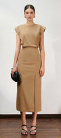 Naila Sheath Side Slit Khaki Midi Skirt - MEAN BLVD