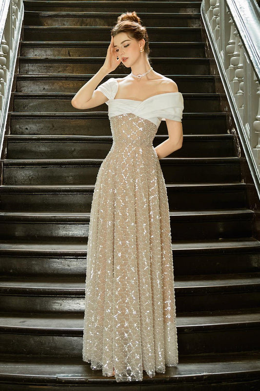 Nally A-line Asymmetric Neck Tulle Floor Length Dress - MEAN BLVD