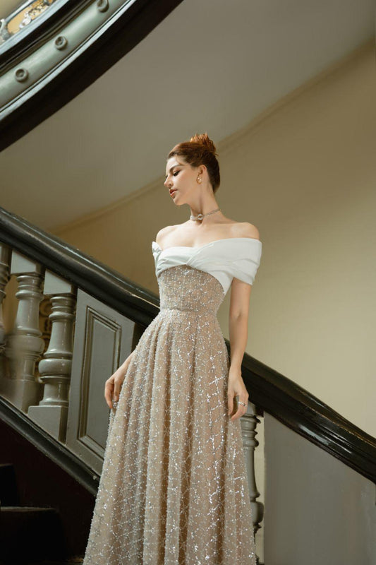 Nally A-line Asymmetric Neck Tulle Floor Length Dress - MEAN BLVD