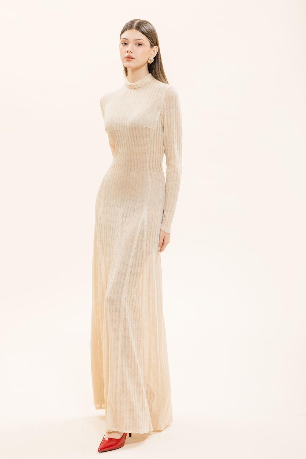 Naomi A-line Long Sleeved Knitted Fabric Floor Length Dress - MEAN BLVD