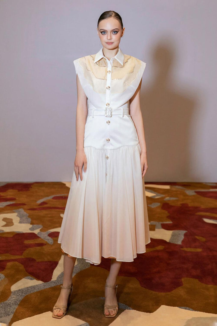 Naomi Gathered Pleated Silk Cotton Blend Midi Dress - MEAN BLVD