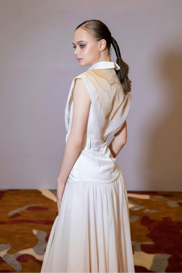 Naomi Gathered Pleated Silk Cotton Blend Midi Dress - MEAN BLVD