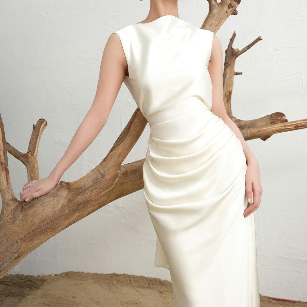 Nara Sheath Back Slit Silk Blend Floor Length Dress - MEAN BLVD