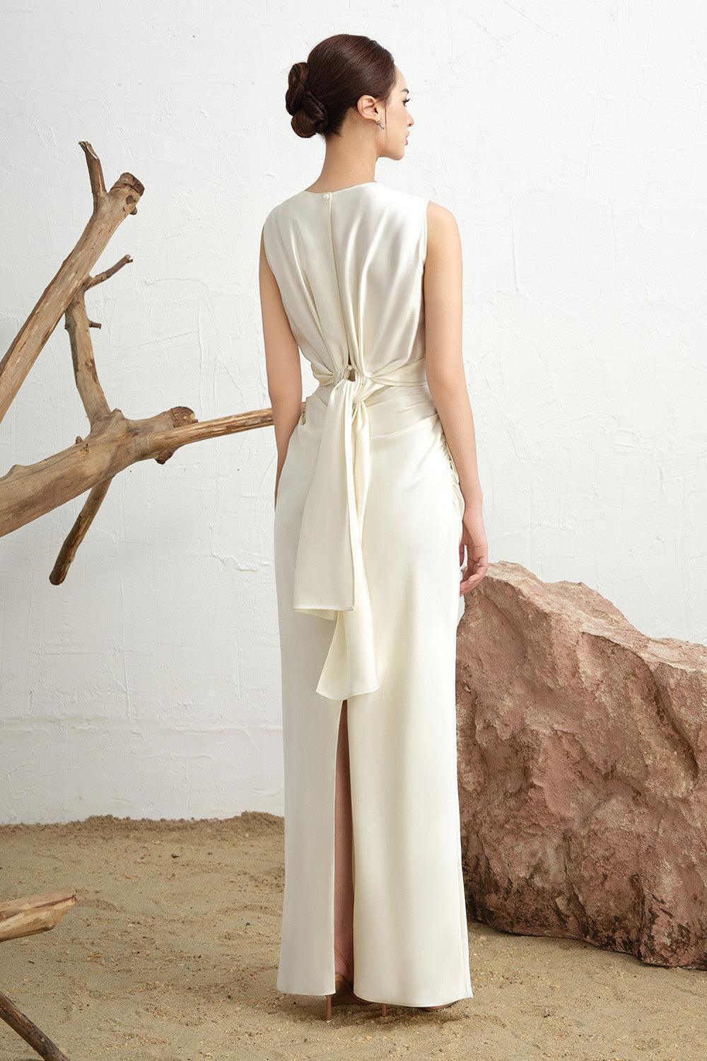Women's Nara Sheath Back Slit Silk Blend Floor Length Dress XS/S/M/L/XL/Customize Cream MEAN BLVD Cream / M Women's Nara Sheath Back Slit Silk Blend Floor Length Dress XS/S/M/L/XL/Customize Cream MEAN BLVD Cream / M