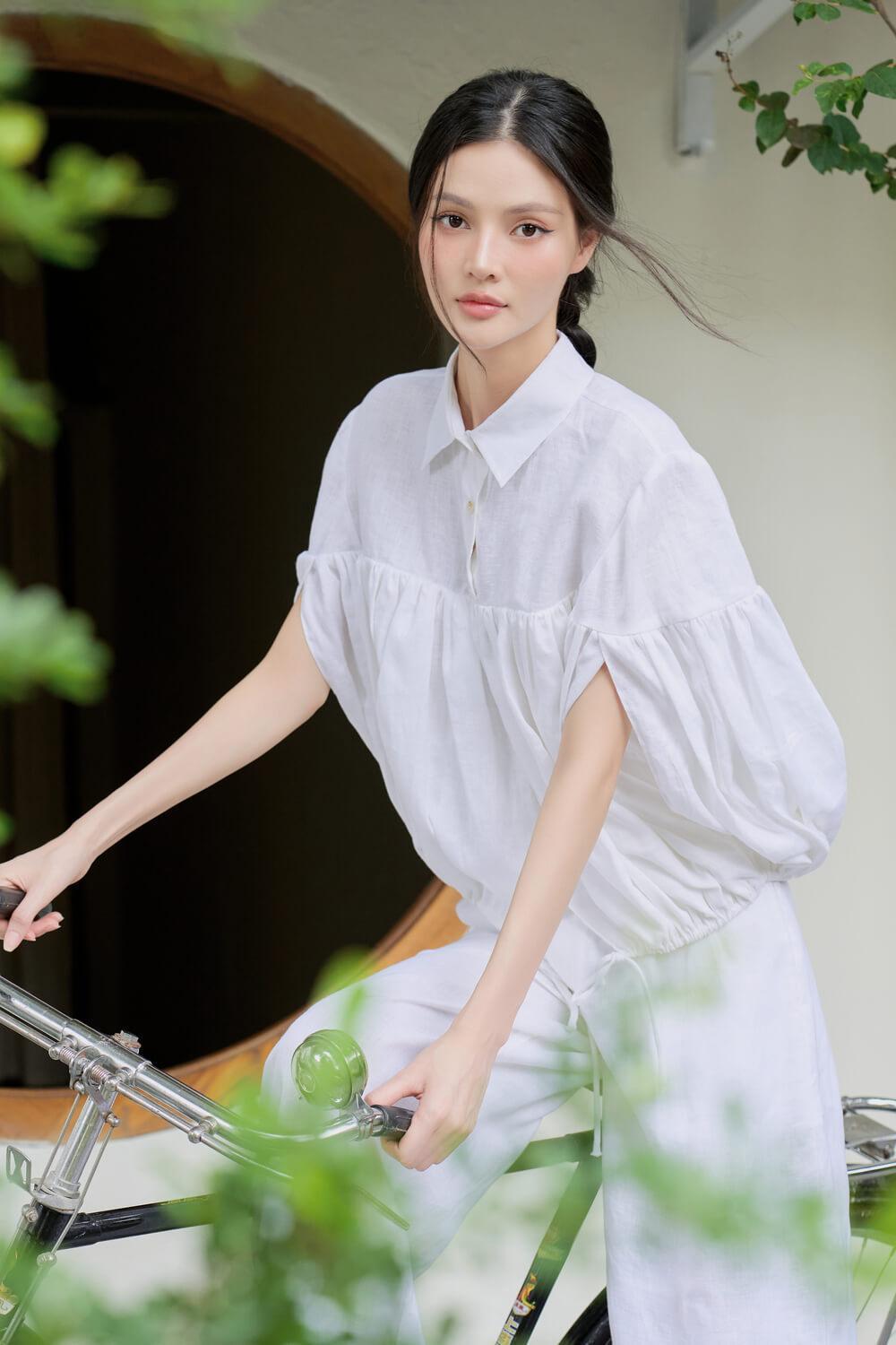 Nari Gathered Batwing Sleeved Linen Shirt - MEAN BLVD