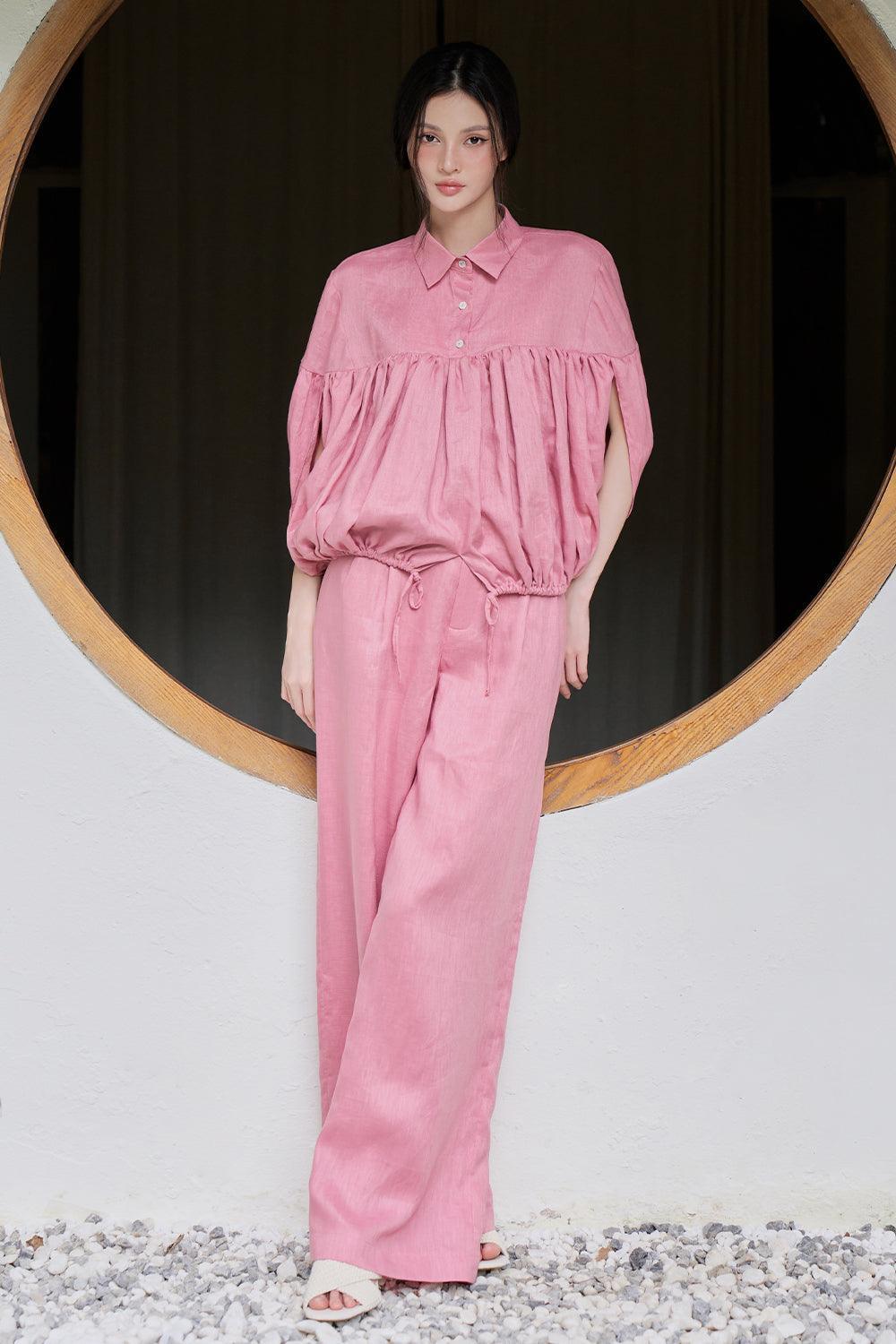 Nari Gathered Batwing Sleeved Linen Shirt - MEAN BLVD