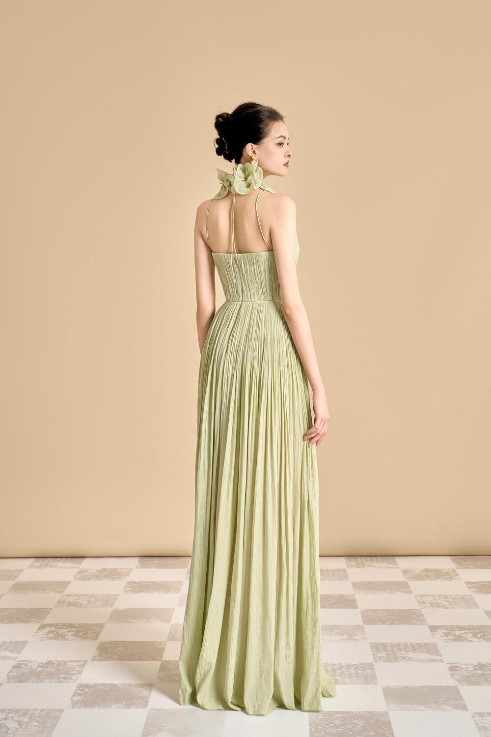Women's Nasir Gathered Scoop Neck Tencel Floor Length Dress S/M/L/XL/Customize Light Green/Cream MEAN BLVD Women's Nasir Gathered Scoop Neck Tencel Floor Length Dress S/M/L/XL/Customize Light Green/Cream MEAN BLVD