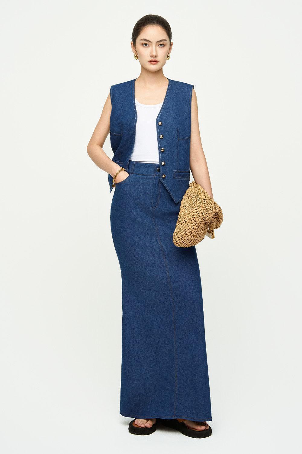 Natali Mermaid High Waist Cotton Denim Maxi Skirt - MEAN BLVD