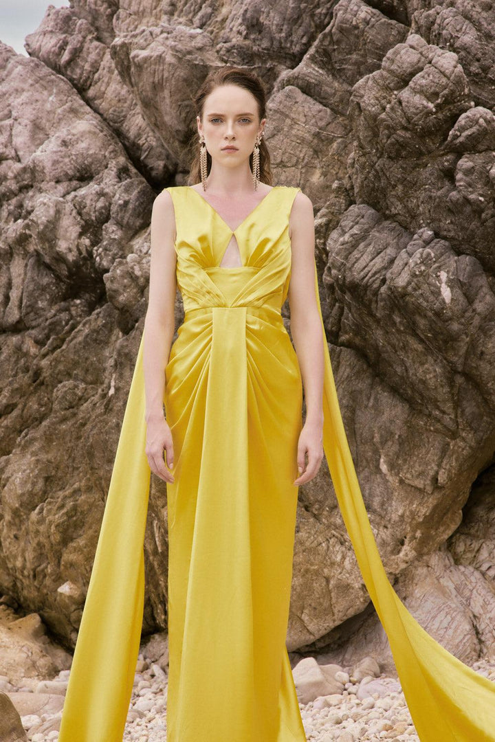 Natalia Sheath V-Neck Silk Satin Floor Length Dress - MEAN BLVD