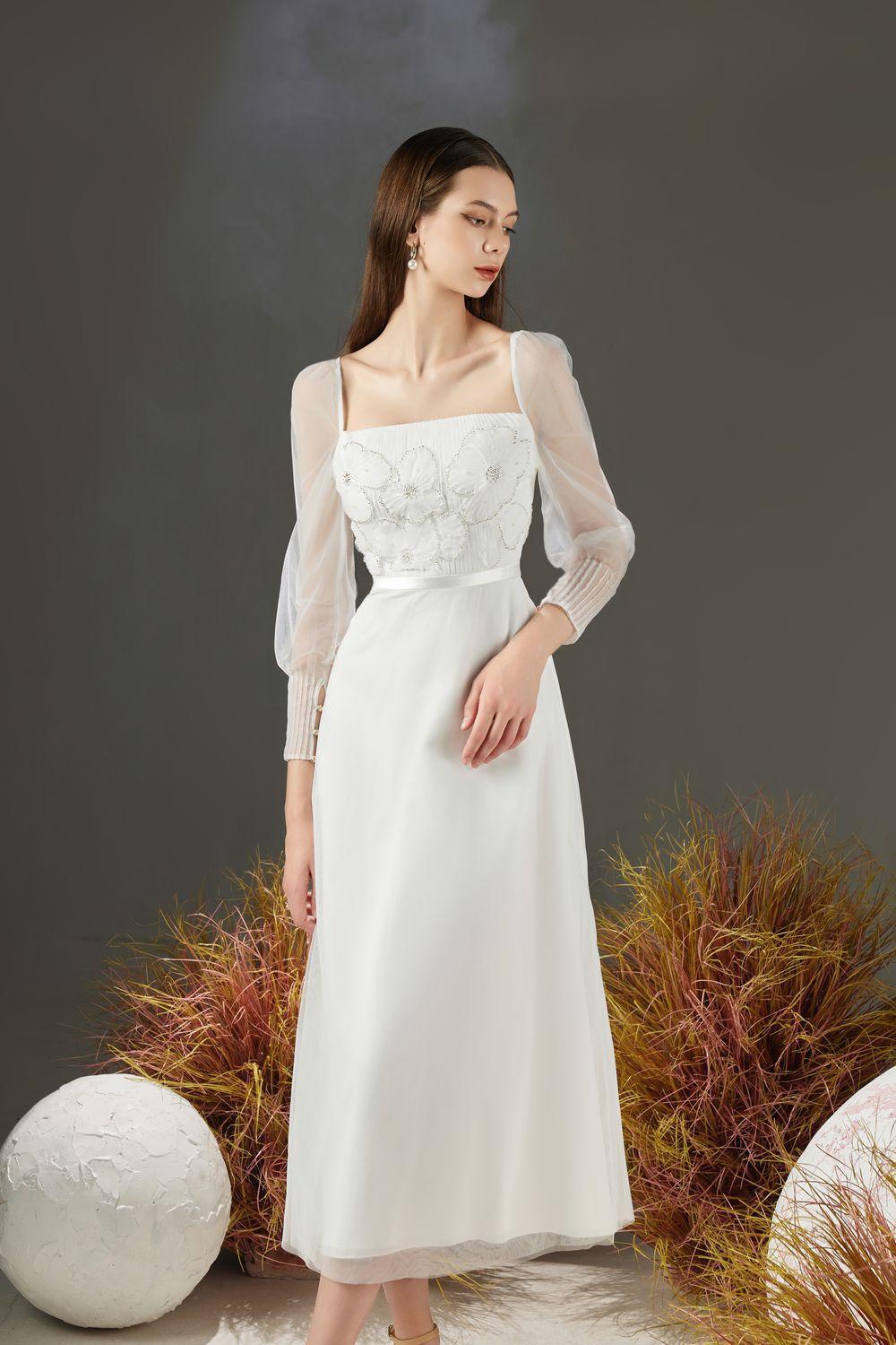 Natalie A-line Square Neck Organza Midi Dress - MEAN BLVD