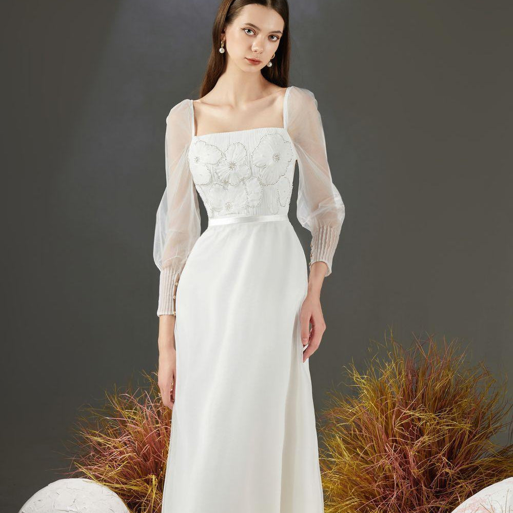 Natalie A-line Square Neck Organza Midi Dress - MEAN BLVD