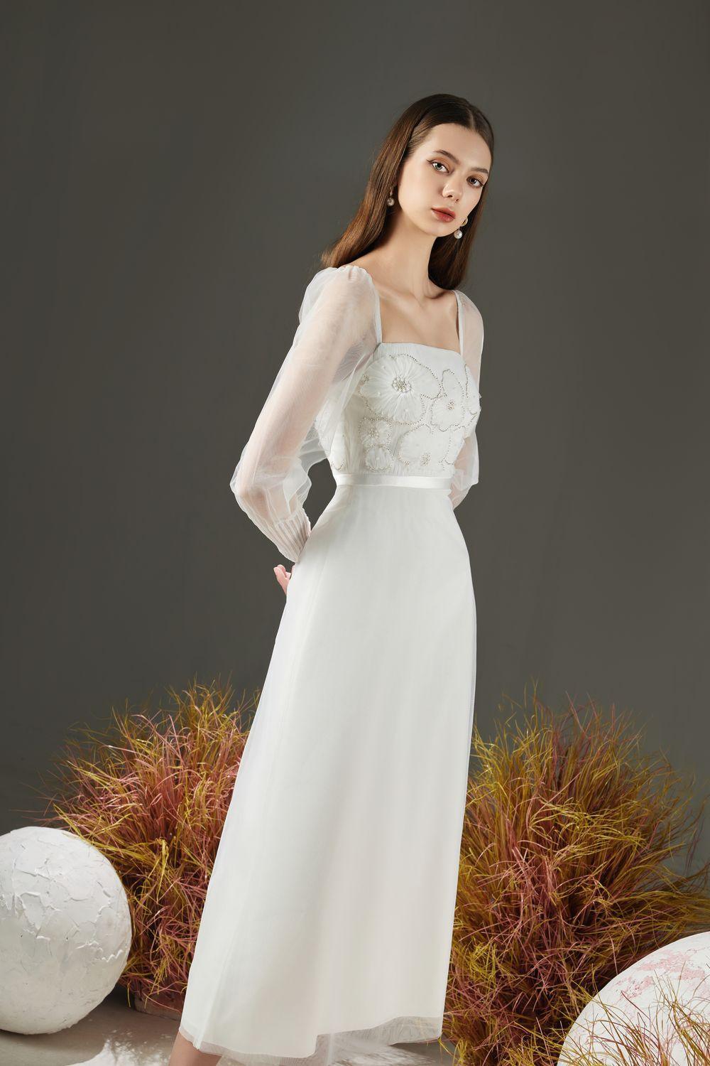 Natalie A-line Square Neck Organza Midi Dress - MEAN BLVD