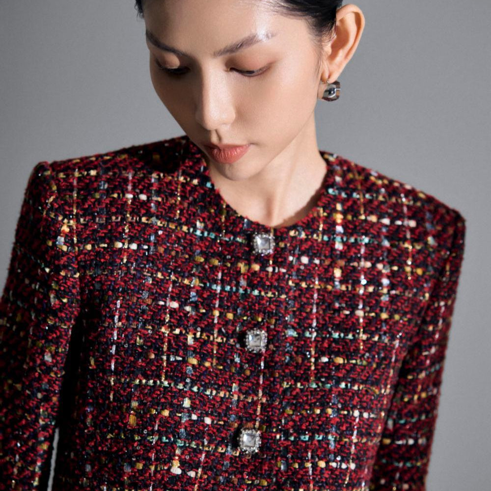 Natalie Cropped Round Neck Tweed Jacket - MEAN BLVD