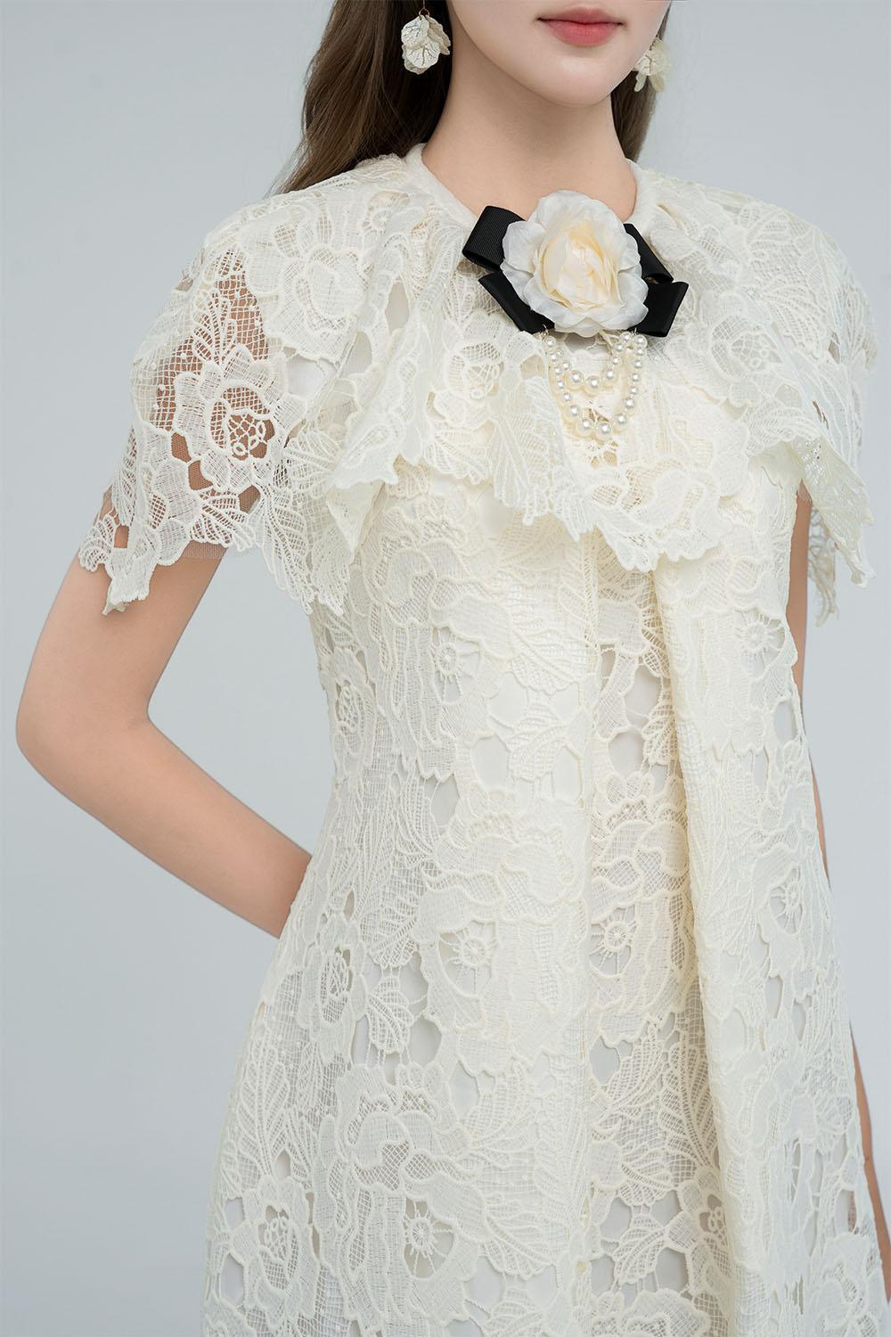 Women's Nataly A-line Draped Lace Mini Dress S/M/L/Customize Ivory White MEAN BLVD Ivory White / M Women's Nataly A-line Draped Lace Mini Dress S/M/L/Customize Ivory White MEAN BLVD Ivory White / M