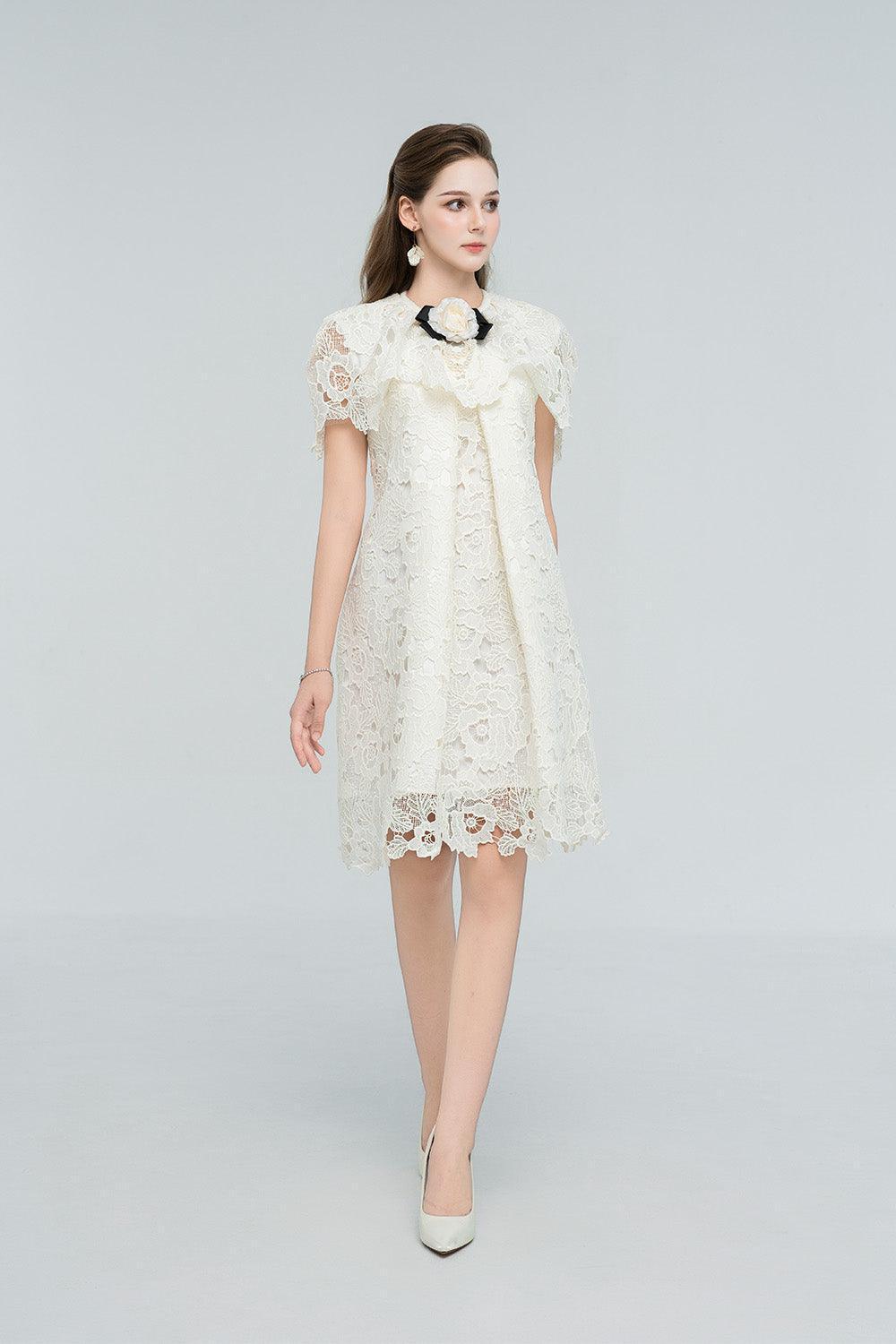 Women's Nataly A-line Draped Lace Mini Dress S/M/L/Customize Ivory White MEAN BLVD Ivory White / M Women's Nataly A-line Draped Lace Mini Dress S/M/L/Customize Ivory White MEAN BLVD Ivory White / M