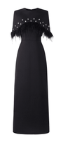Navy Sheath Cape Shoulder Taffeta Midi Dress - MEAN BLVD