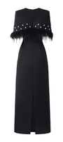 Navy Sheath Cape Shoulder Taffeta Midi Dress - MEAN BLVD