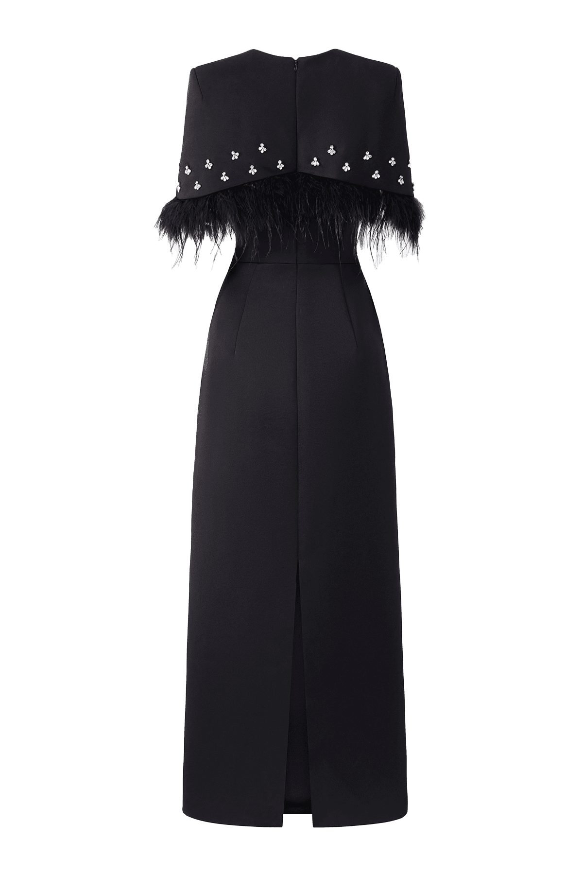 Navy Sheath Cape Shoulder Taffeta Midi Dress - MEAN BLVD