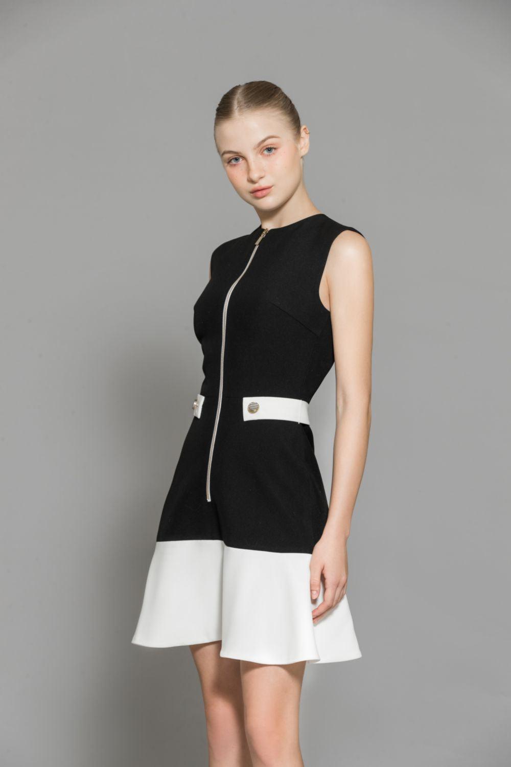 Women's Nellie Drop Waist Sleeveless Wool Mini Dress XS/S/M/L Black and White MEAN BLVD Women's Nellie Drop Waist Sleeveless Wool Mini Dress XS/S/M/L Black and White MEAN BLVD