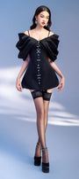 Nemia A-line Cold Shoulder Sleeved Taffeta Mini Dress - MEAN BLVD