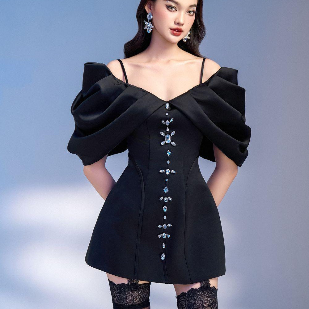 Nemia A-line Cold Shoulder Sleeved Taffeta Mini Dress - MEAN BLVD