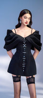 Nemia A-line Cold Shoulder Sleeved Taffeta Mini Dress - MEAN BLVD