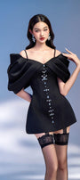 Nemia A-line Cold Shoulder Sleeved Taffeta Mini Dress - MEAN BLVD