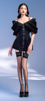 Nemia A-line Cold Shoulder Sleeved Taffeta Mini Dress - MEAN BLVD