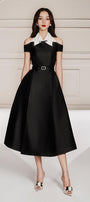 Nemo Fit and Flare Cold Shoulder Sleeved Taffeta Midi Dress - MEAN BLVD