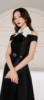 Nemo Fit and Flare Cold Shoulder Sleeved Taffeta Midi Dress - MEAN BLVD